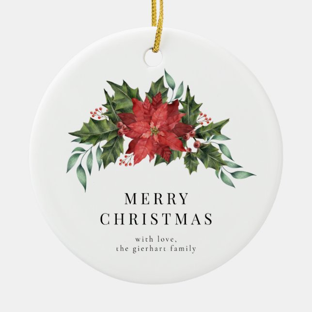 Blumenweih Poinsettia Greenery Custom Keramik Ornament (Vorne)