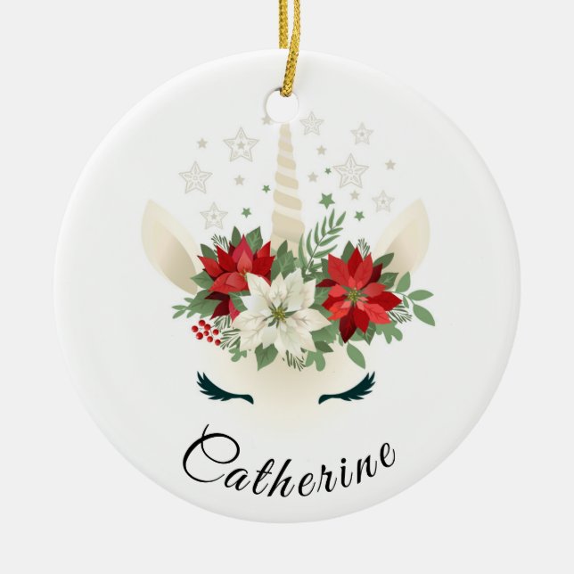 Blumenweih Unicorn | Urlaub Personalisiert Keramik Ornament (Vorne)