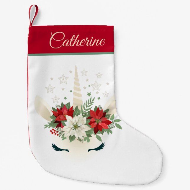 Blumenweih Unicorn | Urlaub Personalisiert Kleiner Weihnachtsstrumpf (Vorderseite)