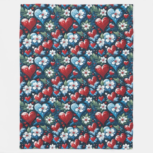 Blumenweihherzen in Rot Blau und Grün Fleecedecke (Vorderseite)
