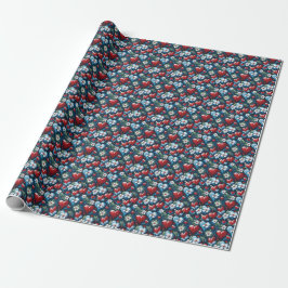 Blumenweihherzen in Rot Blau und Grün Geschenkpapier