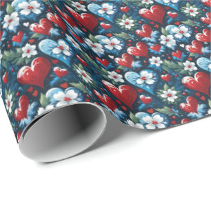 Blumenweihherzen in Rot Blau und Grün Geschenkpapier