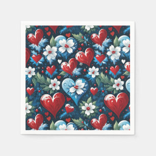 Blumenweihherzen in Rot Blau und Grün Serviette