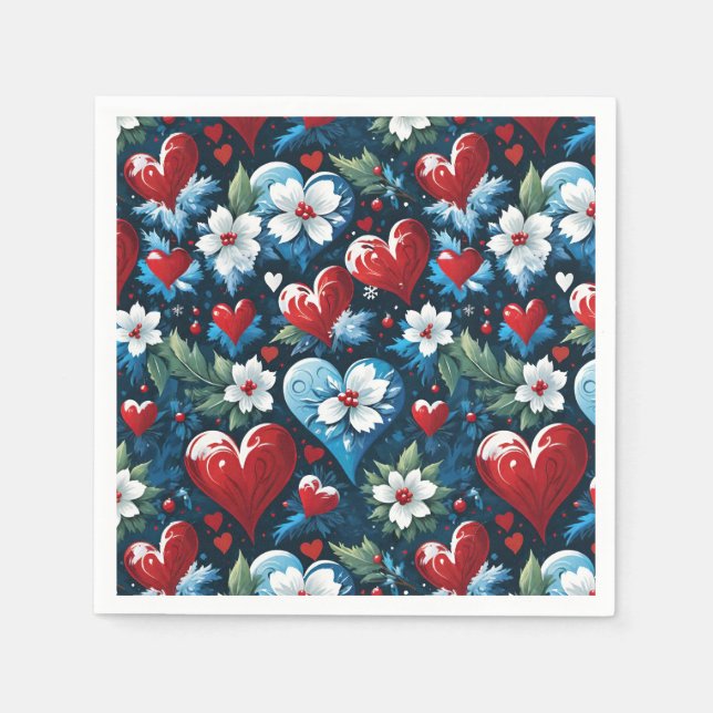 Blumenweihherzen in Rot Blau und Grün Serviette (Vorderseite)