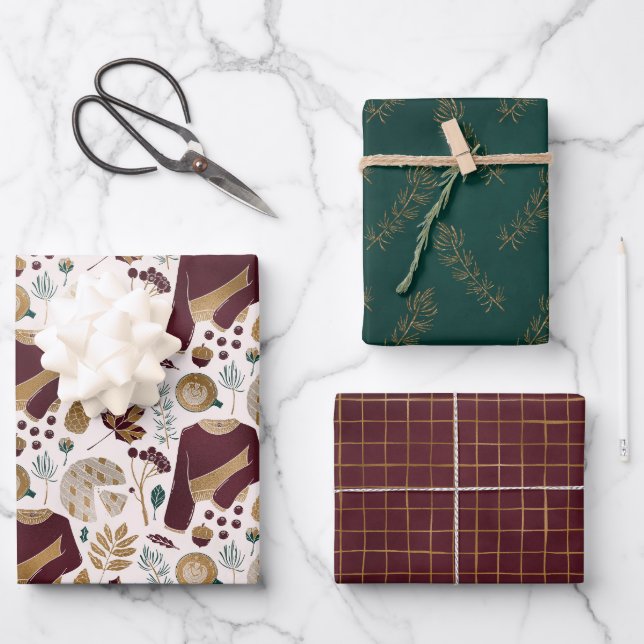 Blumenweihnachtscreme Party Geschenkpapier Set (Vorderseite)