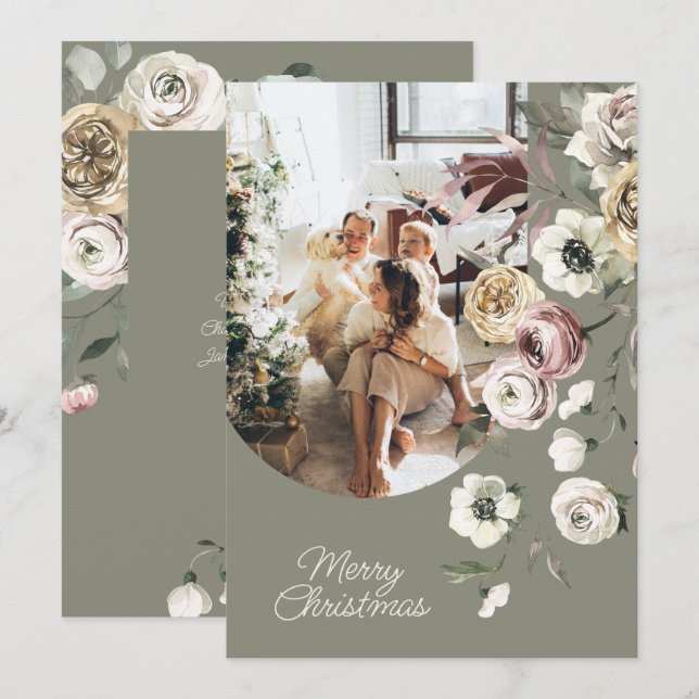 Blumenweihnachtsfest Foto Personalisiert Feiertagskarte (Vorne/Hinten)