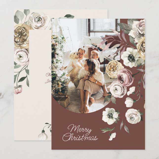 Blumenweihnachtsfest Foto Personalisiert Feiertagskarte (Vorne/Hinten)