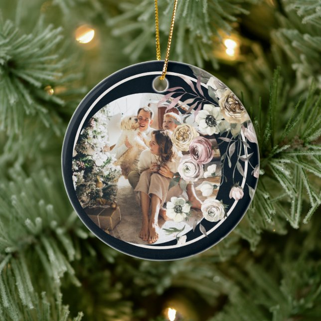 Blumenweihnachtsfest Foto Personalisiert Keramik Ornament (Baum)