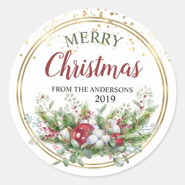Blumenweihnachtskleber für personalisierte Aufkleb Runder Aufkleber (Vorderseite)