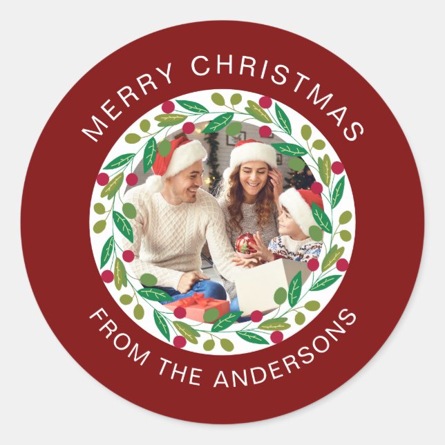 Blumenweihnachtskraut-Foto Familienname Runder Aufkleber (Vorderseite)