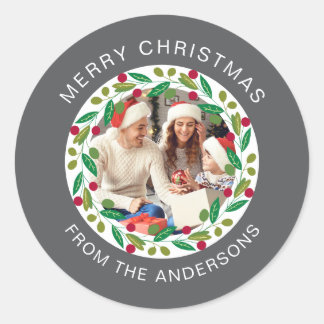 Blumenweihnachtskraut-Foto Familienname Runder Aufkleber