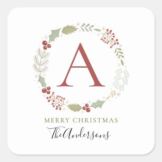 Blumenweihräuche Mit Monogramm Familienname Quadratischer Aufkleber (Vorderseite)