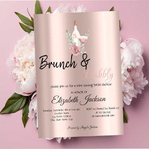 Blumenwein Brunch & Bubbly Rose Gold Einladung