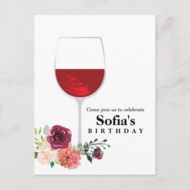 Blumenwein Geburtstag Postkarte Einladung (Vorderseite)