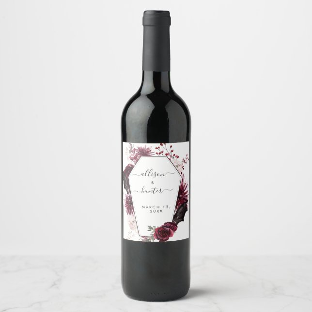 Blumenweinlabel Gerahmt Hochzeitweilig Weinetikett (Vorderseite)