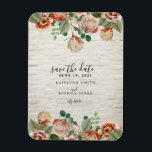 Blumenweiße Ziegeleihen retten das Datum Magnet<br><div class="desc">Eine Hochzeit speichert den Datums-Magneten mit einem Bild von Blume und Grün über einen weißen Backstein-Hintergrund oben und unten.</div>