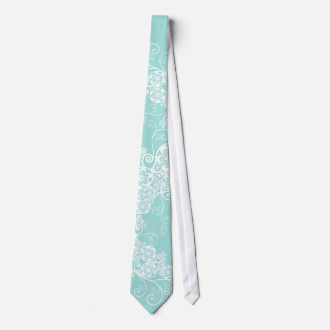 Blumenweißes Aqua-stilvolle kundenspezifische Krawatte (Vorderseite)