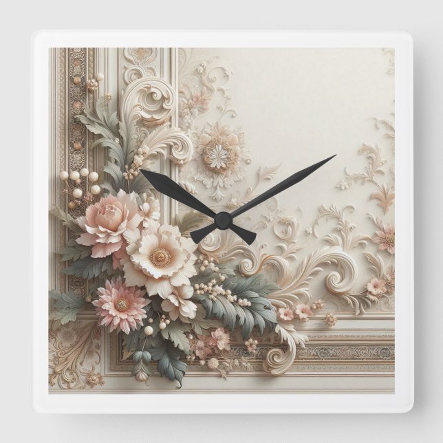 Blumenwende Quadratische Wanduhr (Vorderseite)