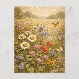 Blumenwiese im Vintage-Stil Postkarte