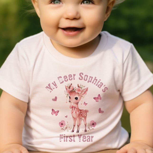 Blumenwild und Schmetterlingsmädchen zum ersten Ge Baby T-shirt (Von Creator hochgeladen)