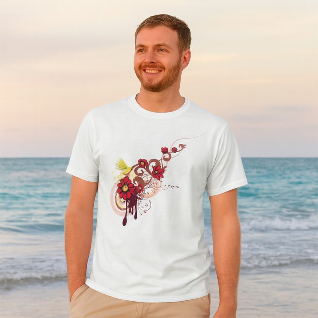 Blumenwirbel mit roten Blume und Hummingbird T-Shirt (Von Creator hochgeladen)