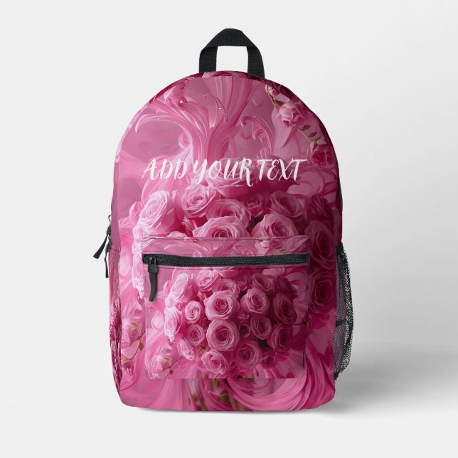 Blumenwirbel Rosa Rucksack – Personalisierter Text (Vorderseite)