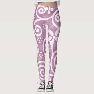 Blumenwirbel Staubrosa Weiß Muster Whimsical Leggings