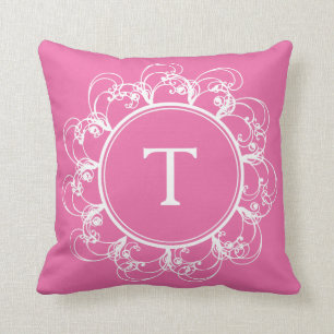 BlumenWirbels-Monogramm-Kissenrosa Kissen