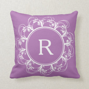 BlumenWirbels-Monogramm-lila Kissen