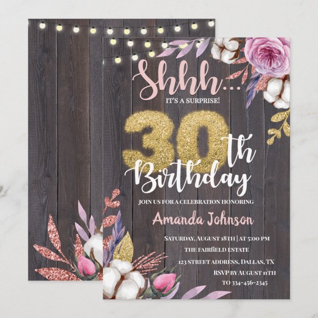 Blumenwolle Überraschung 30. Geburtstag Einladung (Vorne/Hinten)