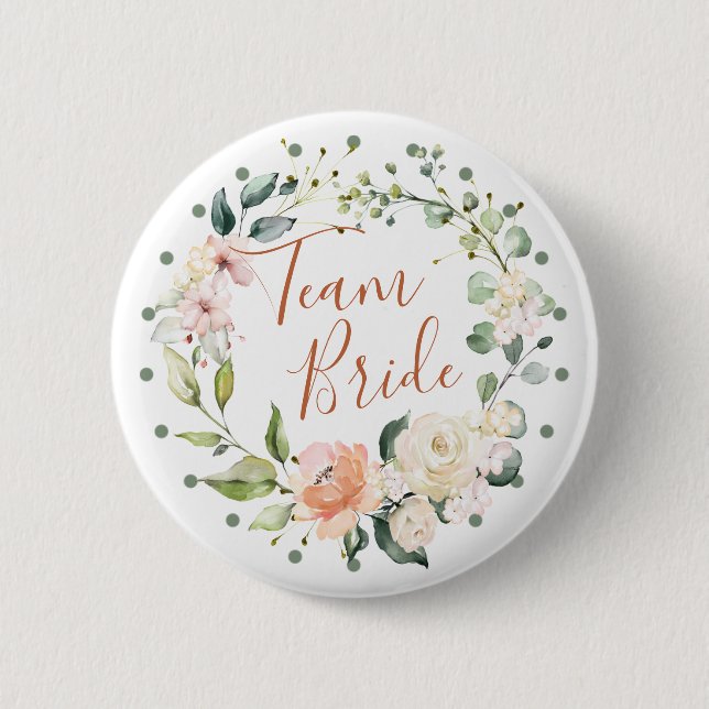 Blumenwreath, grünes Blätter, Polkapunkte Team Button (Vorderseite)