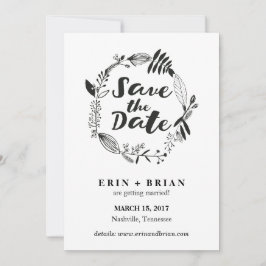 Blumenwreath-Hand gezeichnete Save the Date Karte