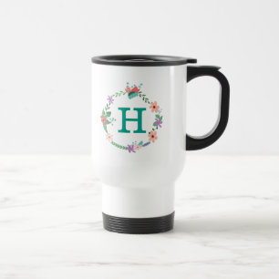Blumenwreath-mit Monogramm Reise-Tasse Reisebecher