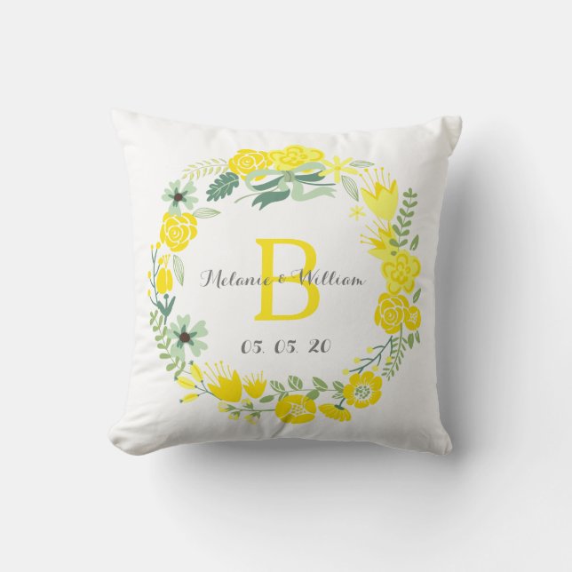 Blumenwreath-personalisiertes Hochzeitthrow-Kissen Kissen (Vorderseite)