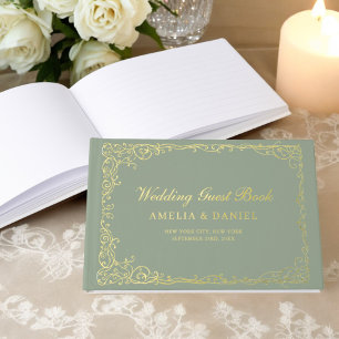 Blumenzage Green Gold Vintage Hochzeit Gästebuch