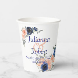 Blumenzapier Peach und blaues Aquarellpapier Pappbecher