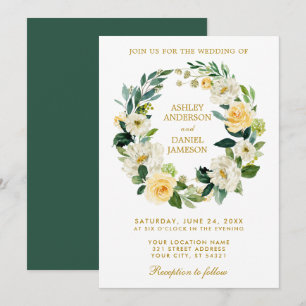 Blumenzauber-Hochzeit Gelb Gelbe goldene grüne Hoc Einladung