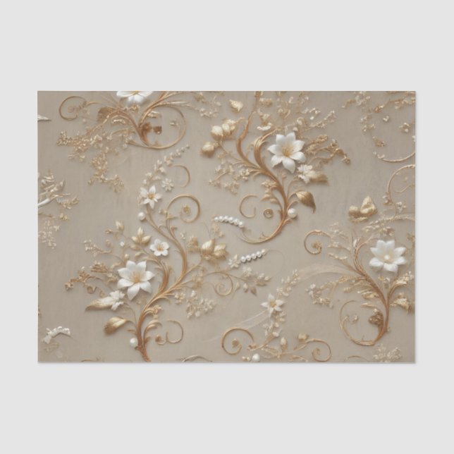 Blumenzauber mit weißer und golfblütiger Decoupage Seidenpapier (Vorderseite)