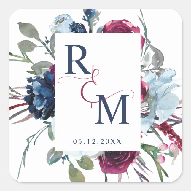 Blumenzehen Monogram Umschlag Aufkleber / Gefallen (Vorderseite)