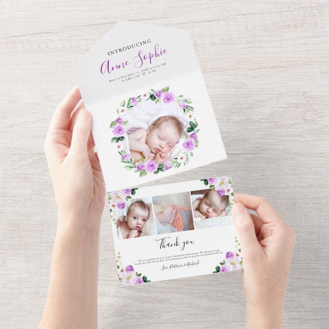 Blumenzellenangabe und Dankeschön-Foto-Karte All In One Einladung (Abreißen)