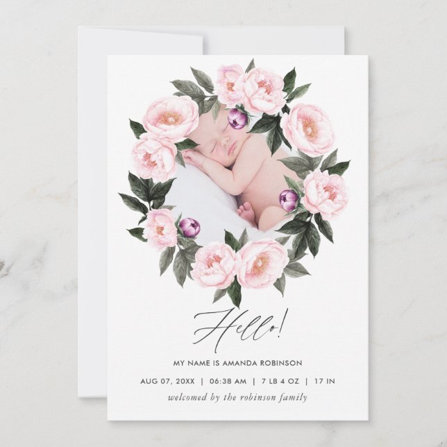 Blumenzellenankündigung Foto-Karte Ankündigung (Vorderseite)