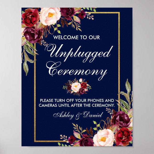 Blumenzeremonie Burgundy Blue Wedding Unplugged Poster (Vorne)