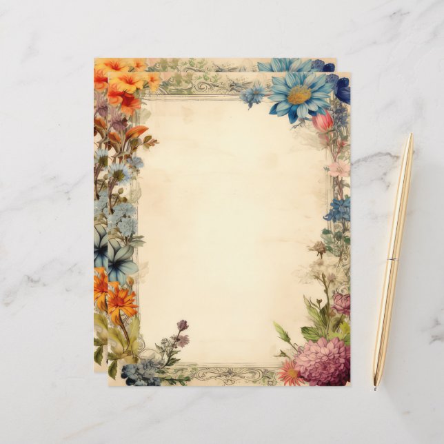 Blumenzettel Junk Journal Antiquitätenpapier (Vorderseite/Rückseite Beispiel)