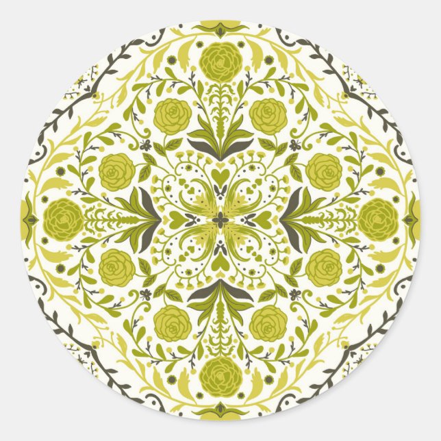 Blumenziegel in grün runder aufkleber (Vorderseite)