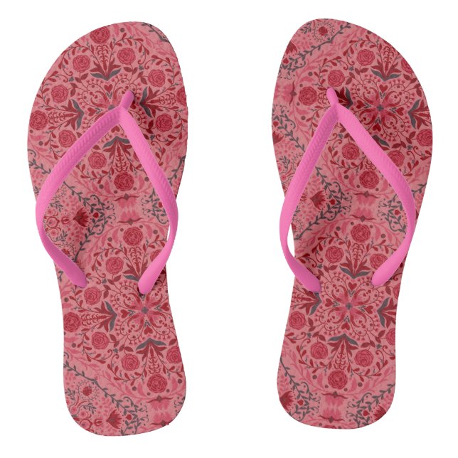Blumenziegel in Rot und Wassermelone in Rosa Flip Flops (Fußbett)