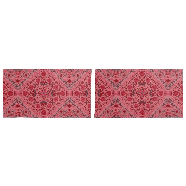 Blumenziegel in Rot und Wassermelone in Rosa Kissenbezug (Vorderseite-Set)