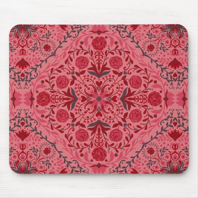 Blumenziegel in Rot und Wassermelone in Rosa Mousepad (Vorne)
