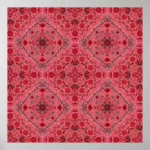 Blumenziegel in Rot und Wassermelone in Rosa Poster