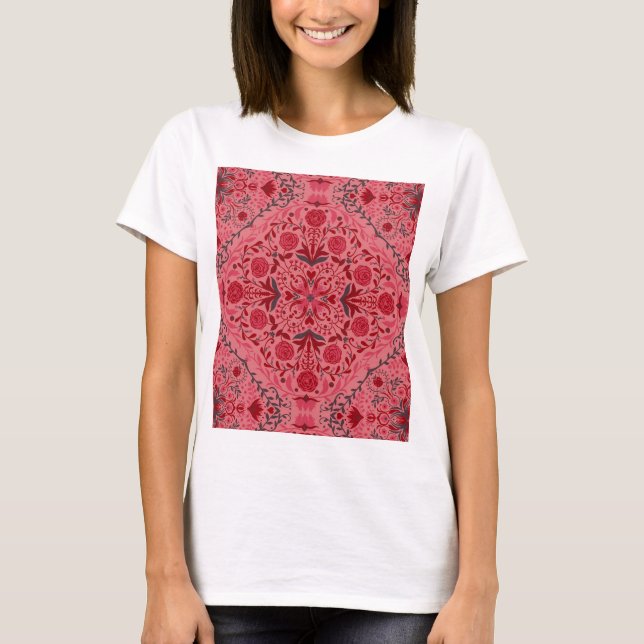 Blumenziegel in Rot und Wassermelone in Rosa T-Shirt (Vorderseite)