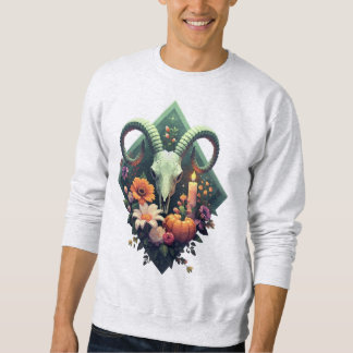 Blumenziegenschädel mit Kürbis und Kerze Pixel ar Sweatshirt